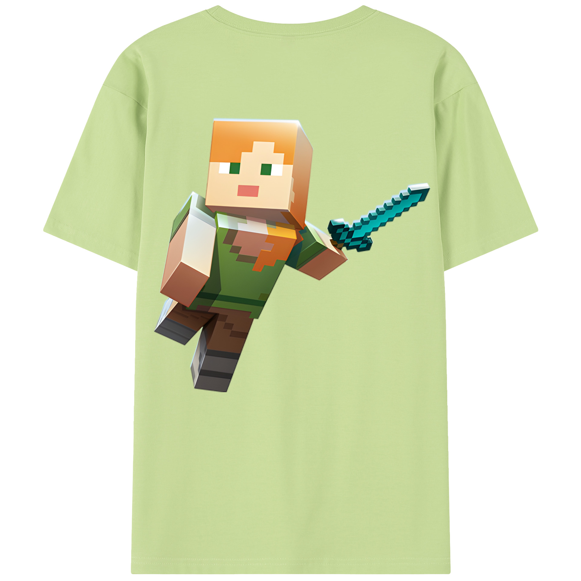 （画像用） マインクラフト ブロックの世界 Minecraft MC Block world 綿100％半袖Tシャツ（背面プリント）